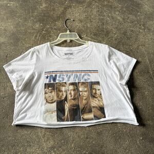 NSYNC Crop Top Shirt Womens XL 2 White Oversized Timberlake Y2K Music Boy Band